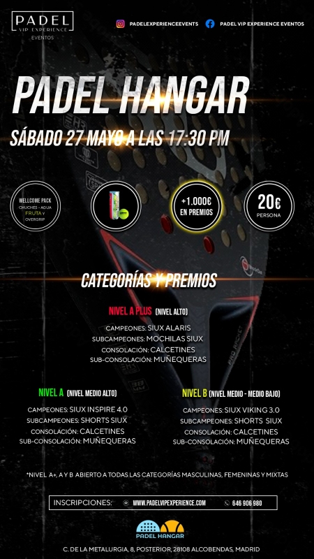 Torneo SÁBADO 27 MAYO & HANGAR DEL PÁDEL (Alcobendas)