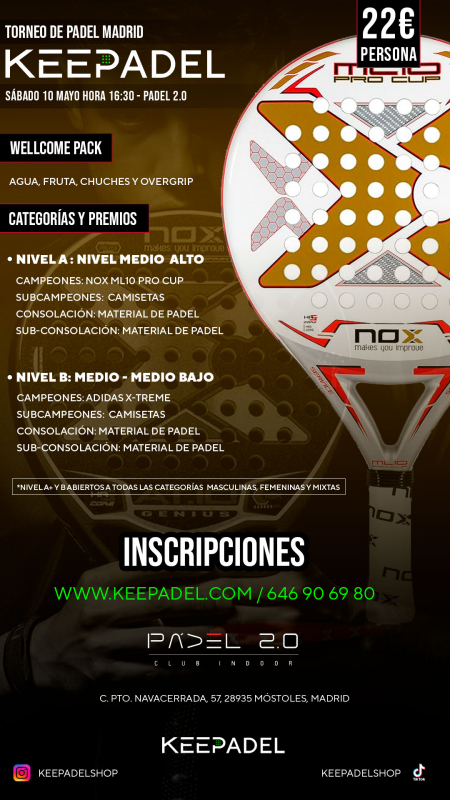 Apúntate a TORNEO KEEPADEL SÁBADO 10 MAYO & PADEL 2.0