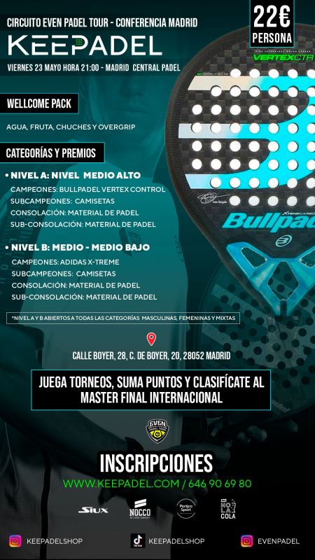 Apúntate a TORNEO KEEPADEL VIERNES 23 MAYO & MADRID CENTRAL PADEL
