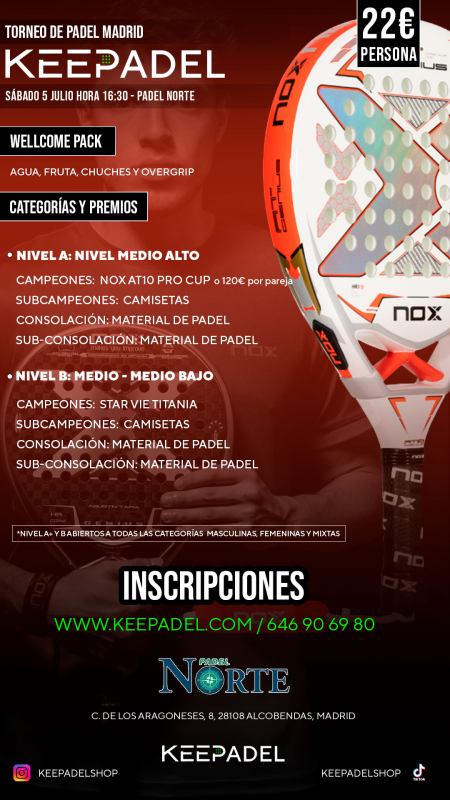 Apúntate a TORNEO KEEPADEL SÁBADO 5 JULIO & PADEL NORTE