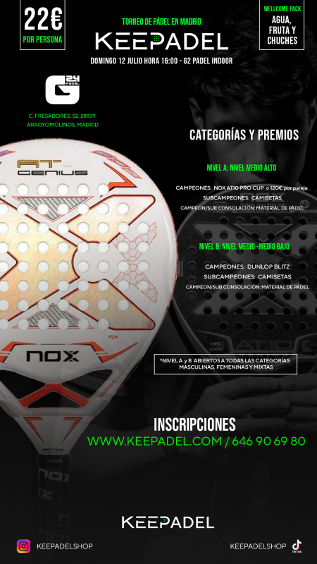 Apúntate a TORNEO KEEPADEL DOMINGO 13 JULIO & G24 PADEL