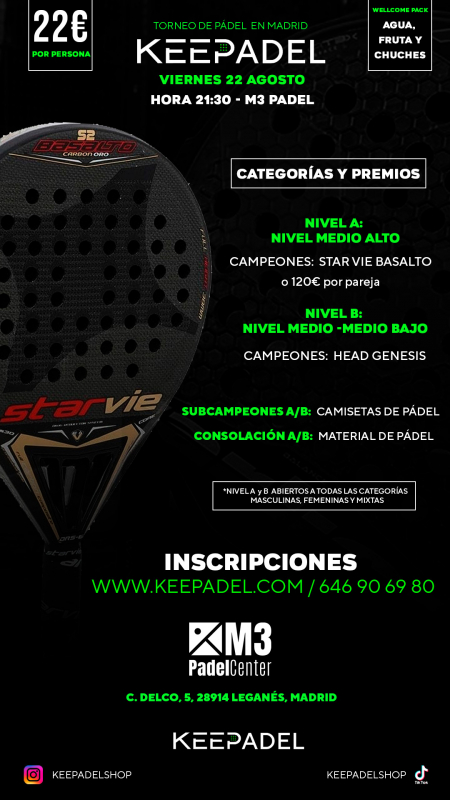 Apúntate a TORNEO KEEPADEL VIERNES 22 AGOSTO & M3 PADEL CENTER
