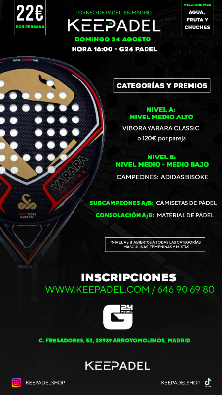 Apúntate a TORNEO KEEPADEL DOMINGO 24 AGOSTO & G24 PADEL