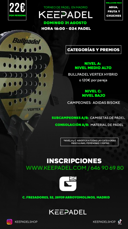 Apúntate a TORNEO KEEPADEL DOMINGO 31 AGOSTO & G24 PADEL