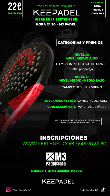 Apúntate a TORNEO KEEPADEL VIERNES 19 SEPTIEMBRE & M3 PADEL CENTER