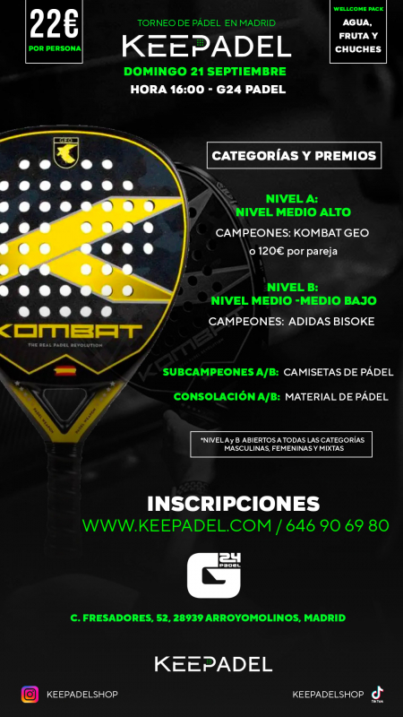 Apúntate a TORNEO KEEPADEL DOMINGO 21 SEPTIEMBRE & G24 PADEL