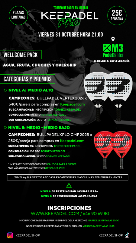 KEEPADEL PRO VIERNES 31 DE OCTUBRE & M3 PADEL CENTER