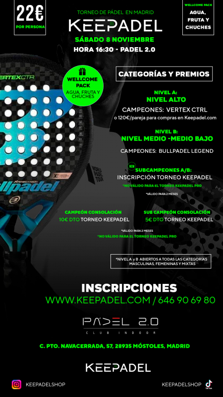 Apúntate a TORNEO KEEPADEL SÁBADO 8 NOVIEMBRE & PADEL 2.0