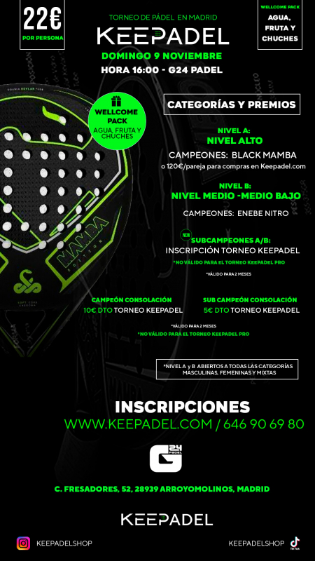 Apúntate a TORNEO KEEPADEL DOMINGO 9 NOVIEMBRE & G24 PADEL