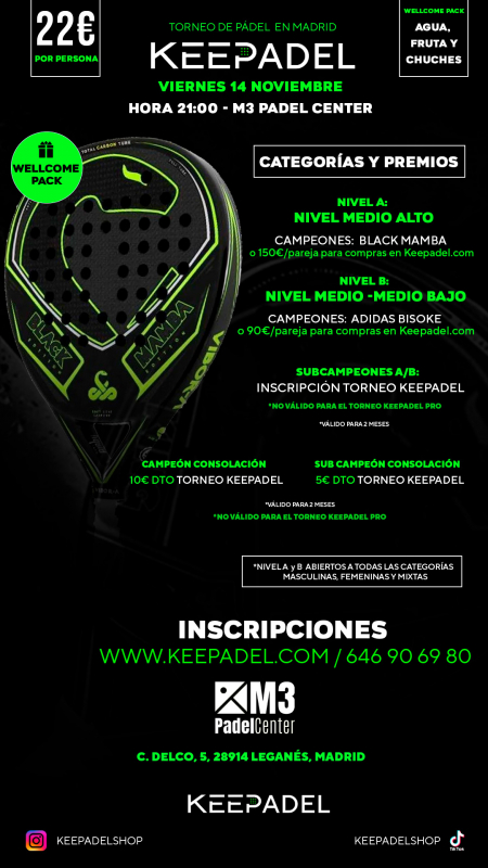 Apúntate a KEEPADEL VIERNES 14 DE NOVIEMBRE & M3 PADEL CENTER