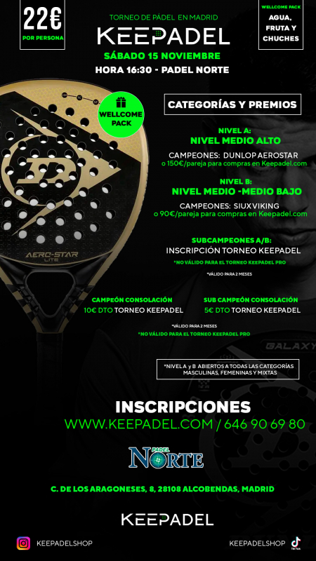 Apúntate a TORNEO KEEPADEL SÁBADO 15 NOVIEMBRE & PADEL NORTE
