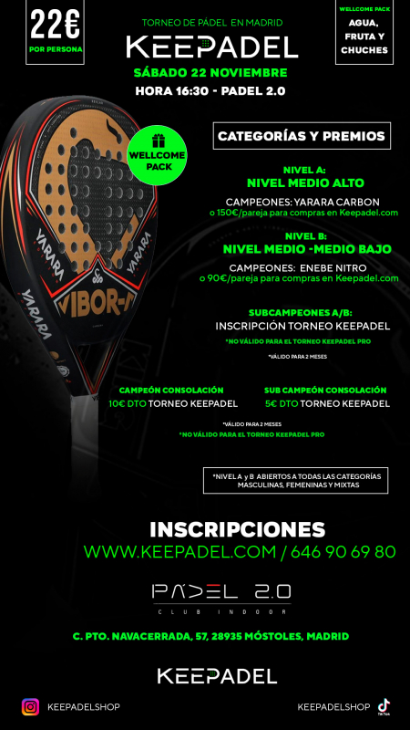 Apúntate a TORNEO KEEPADEL SÁBADO 22 NOVIEMBRE & PADEL 2.0