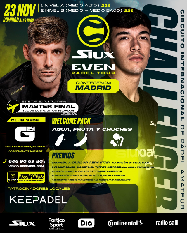 Apúntate a EVEN PADEL DOMINGO 23 DE NOVIEMBRE & G24