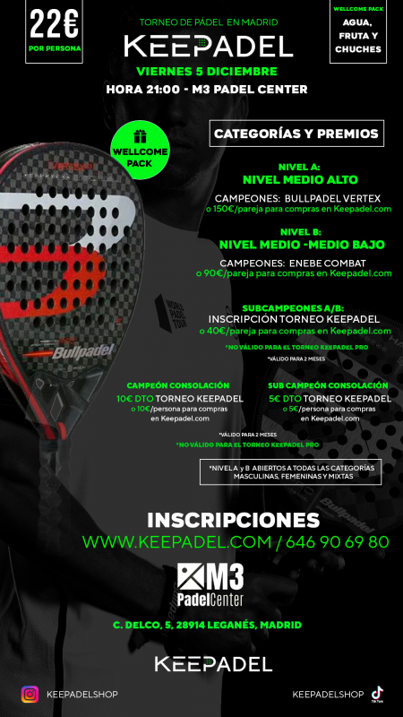 Apúntate a TORNEO KEEPADEL VIERNES 5 DE DICIEMBRE & M3 PADEL CENTER