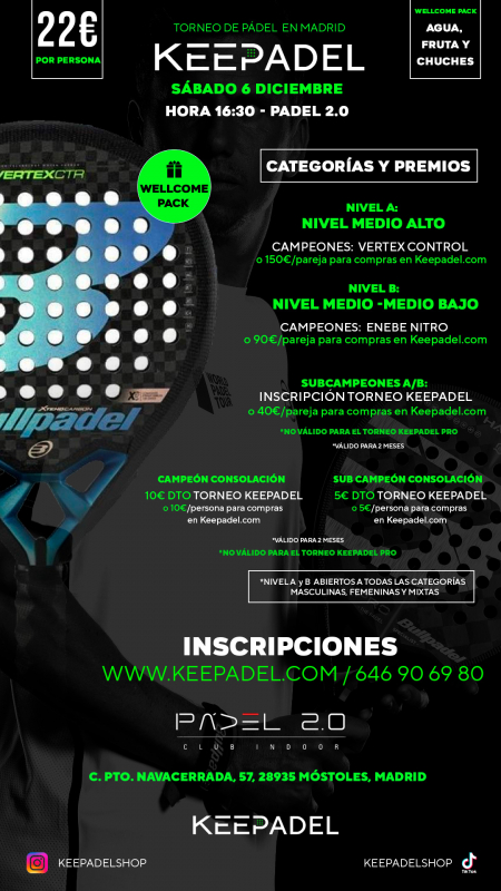 Apúntate a TORNEO KEEPADEL SÁBADO 6 DICIEMBRE & PADEL 2.0