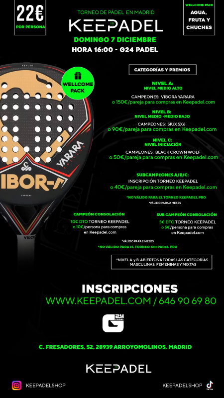 Apúntate a TORNEO KEEPADEL DOMINGO 7 DE DICIEMBRE & G24