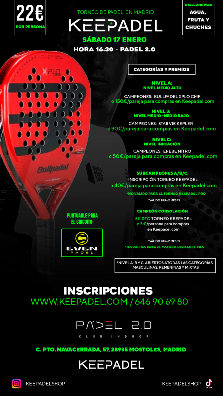 Apúntate a TORNEO KEEPADEL SÁBADO 17 ENERO & PADEL 2.0