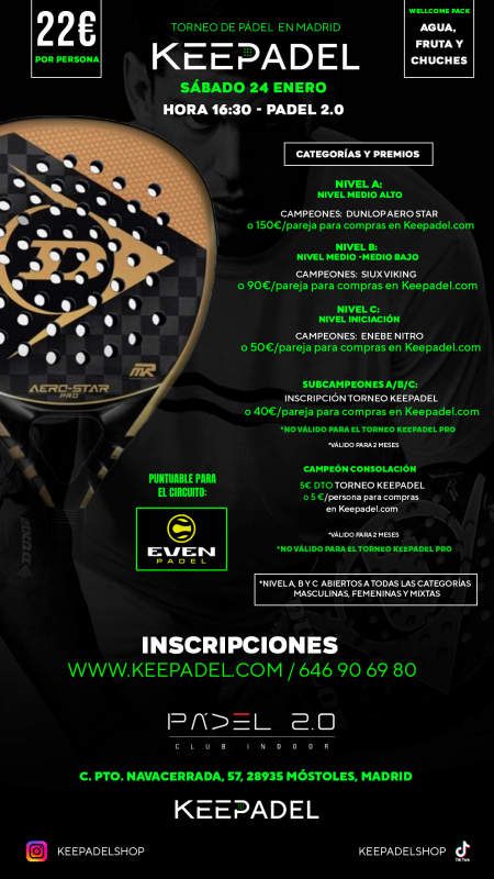 Apúntate a TORNEO KEEPADEL SÁBADO 24 ENERO & PADEL 2.0