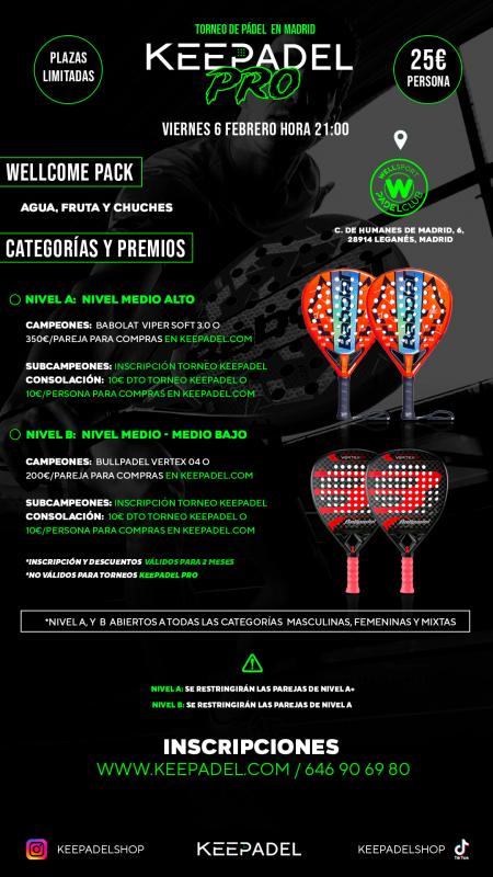 Apúntate a TORNEO NOCTURNO KEEPADEL PRO 6 DE FEBRERO & WELL SPORTS 