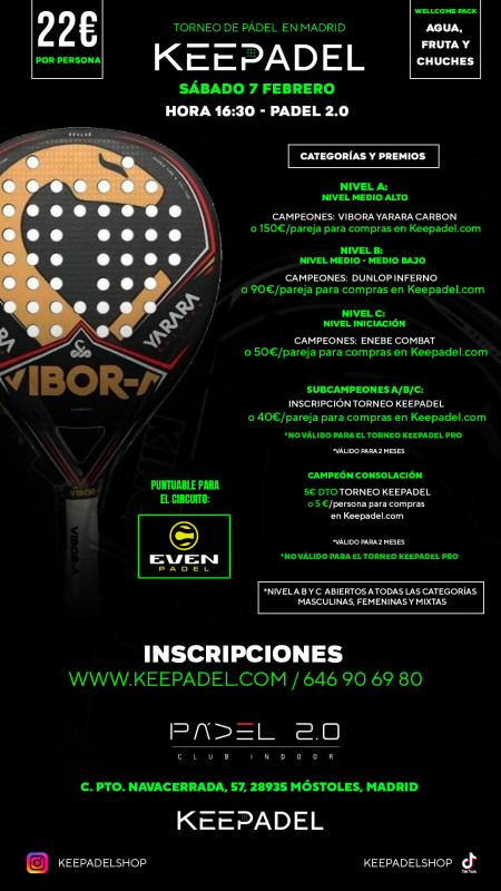 Apúntate a TORNEO KEEPADEL SÁBADO 7 FEBRERO & PADEL 2.0