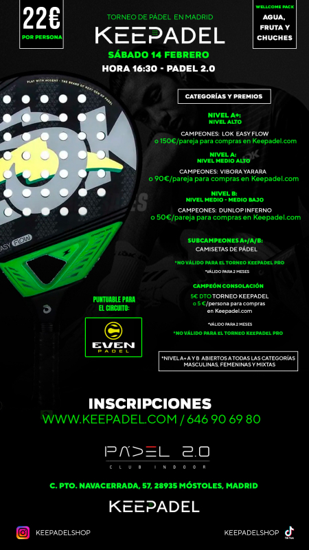 Apúntate a TORNEO KEEPADEL SÁBADO 14 FEBRERO & PADEL 2.0
