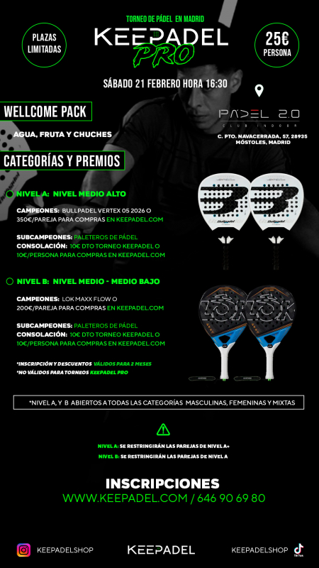 Apúntate a KEEPADEL PRO SABADO 21 DE FEBRERO & PADEL 2.0