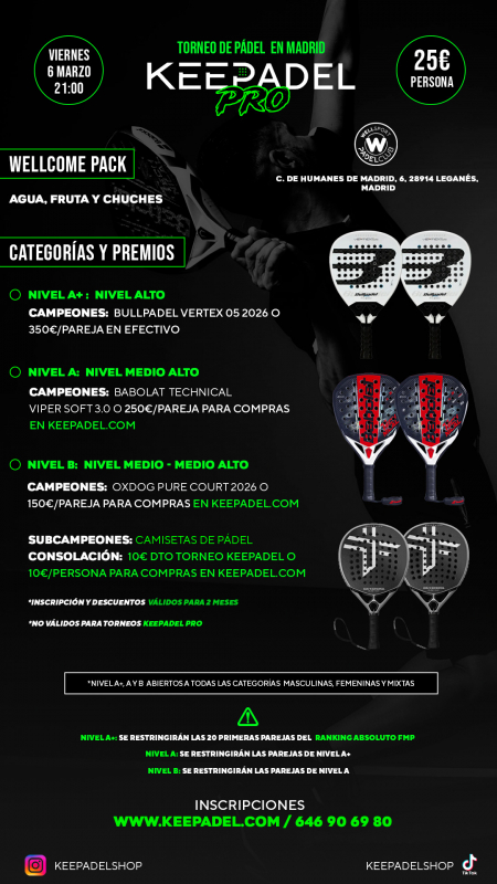 Apúntate a KEEPADEL PRO 6 DE MARZO & WELL SPORTS 