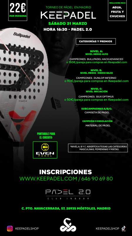 Apúntate a TORNEO KEEPADEL SÁBADO 21 MARZO & PADEL 2.0