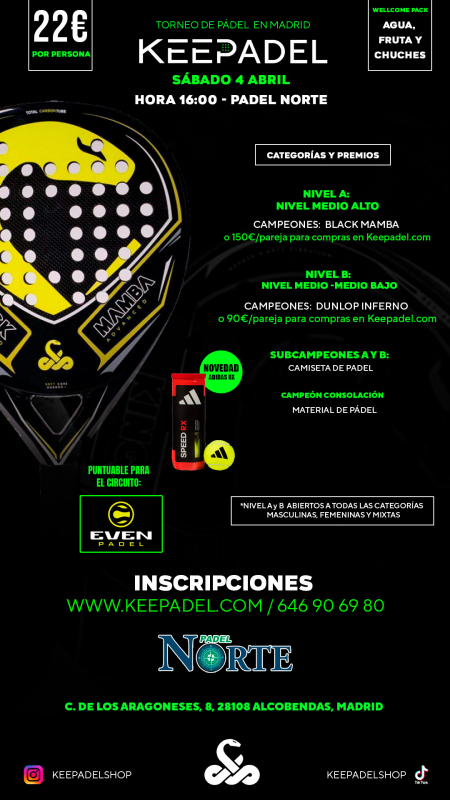 Apúntate a TORNEO KEEPADEL SÁBADO 4 ABRIL & PADEL NORTE