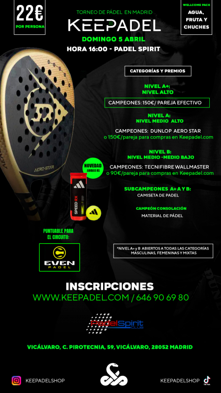 Apúntate a TORNEO KEEPADEL DOMINGO 5 DE ABRIL & PADEL SPIRIT