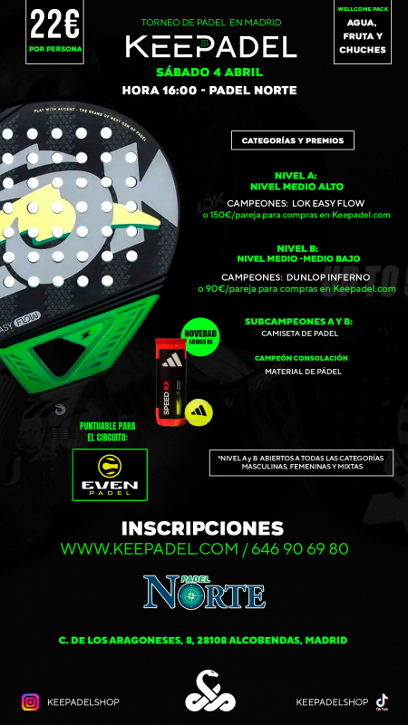 Apúntate a TORNEO KEEPADEL SÁBADO 4 ABRIL & PADEL NORTE