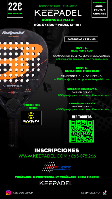 Apúntate a TORNEO KEEPADEL DOMINGO 3 DE MAYO & PADEL SPIRIT