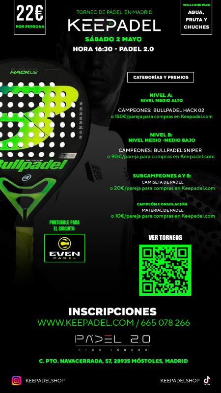 Apúntate a TORNEO KEEPADEL SÁBADO 2 MAYO & PADEL 2.0