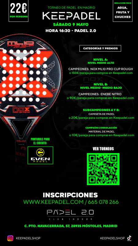 Apúntate a TORNEO KEEPADEL SÁBADO 9 MAYO & PADEL 2.0