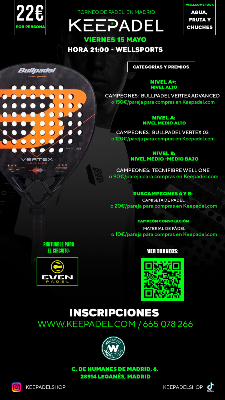 Apúntate a TORNEO KEEPADEL VIERNES 15 MAYO & WELLSPORT