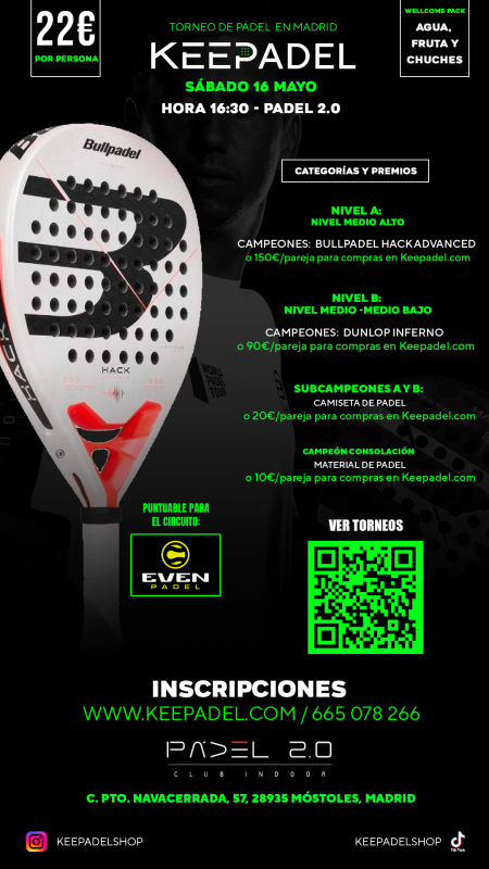 Apúntate a TORNEO KEEPADEL SÁBADO 16 MAYO & PADEL 2.0