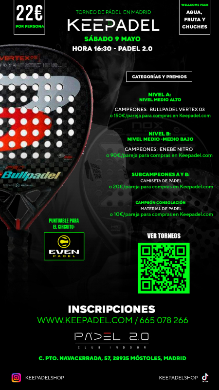 TORNEO KEEPADEL SÁBADO 9 MAYO & PADEL 2.0