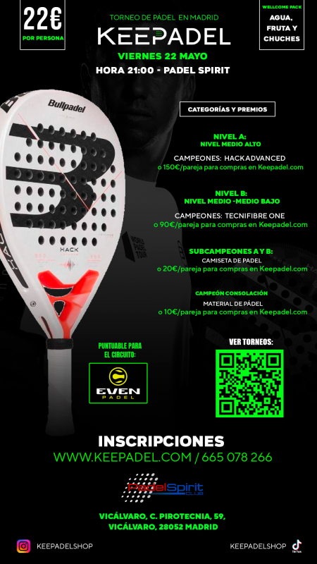 Apúntate a TORNEO KEEPADEL VIERNES 22 MAYO & PADEL SPIRIT