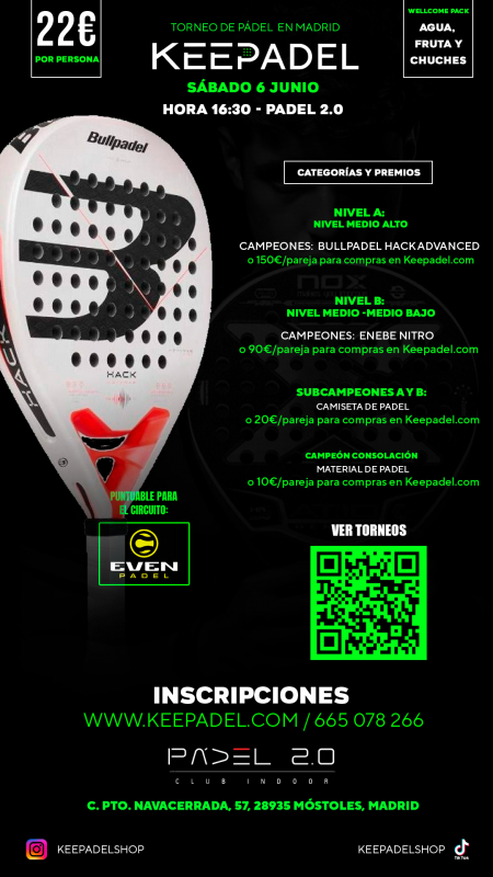 Apúntate a TORNEO KEEPADEL SÁBADO 6 JUNIO & PADEL 2.0