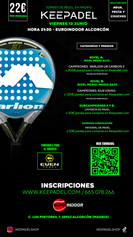 Apúntate a TORNEO KEEPADEL VIERNES 12 JUNIO & EUROINDOOR