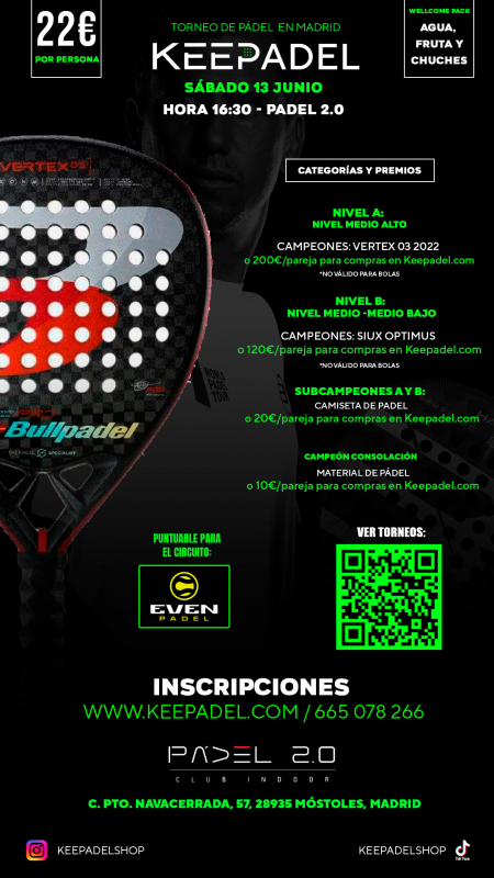Apúntate a TORNEO KEEPADEL SÁBADO 13 JUNIO & PADEL 2.0