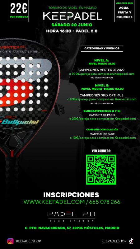 Apúntate a TORNEO KEEPADEL SÁBADO 20 JUNIO & PADEL 2.0