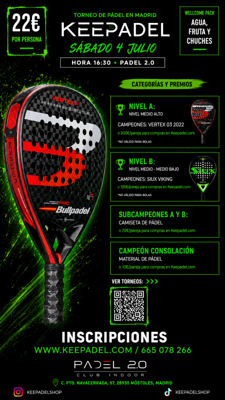 Apúntate a TORNEO KEEPADEL SÁBADO 4 JULIO & PADEL 2.0