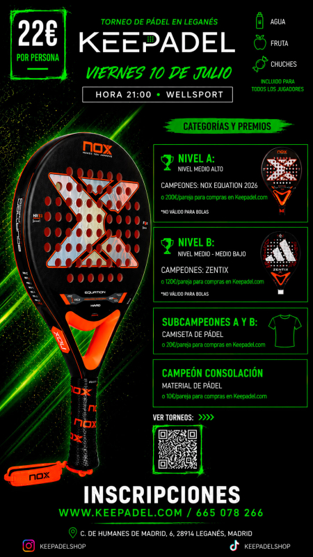 Apúntate a TORNEO KEEPADEL VIERNES 10 JULIO & WELLSPORTS