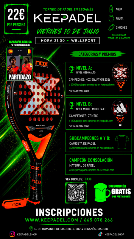Apúntate a TORNEO KEEPADEL VIERNES 10 JULIO & WELLSPORTS