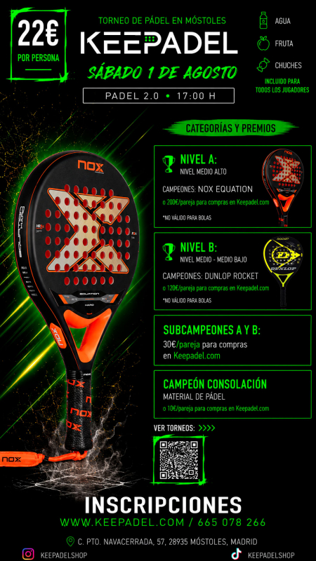 Apúntate a TORNEO KEEPADEL SÁBADO 1 AGOSTO & PADEL 2.0