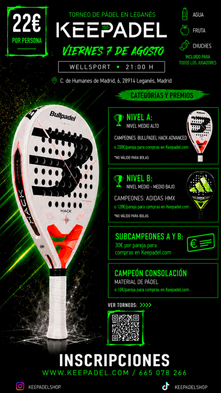 Apúntate a TORNEO KEEPADEL VIERNES 7 AGOSTO & WELLSPORTS
