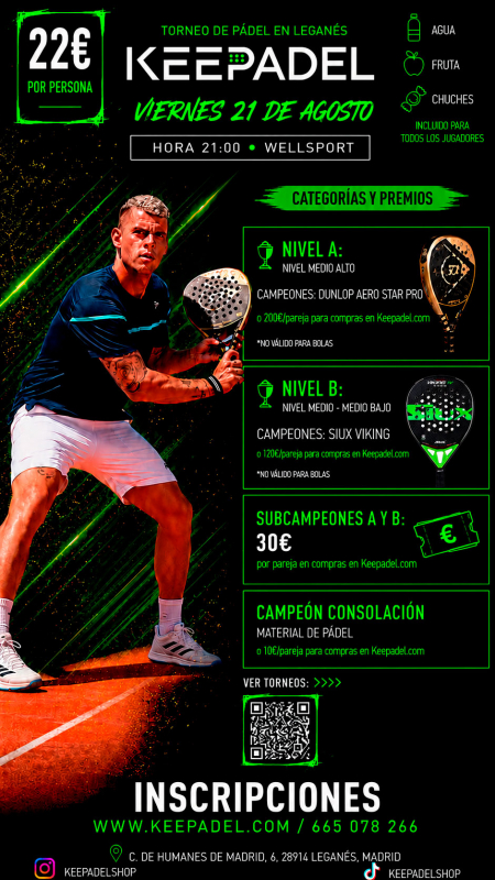 Apúntate a TORNEO KEEPADEL VIERNES 21 AGOSTO & WELLSPORTS
