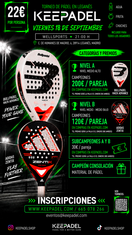 Apúntate a TORNEO KEEPADEL VIERNES 18 SEPTIEMBRE & WELLSPORTS