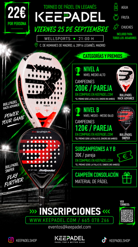 Apúntate a TORNEO KEEPADEL VIERNES 25 SEPTIEMBRE & WELLSPORTS